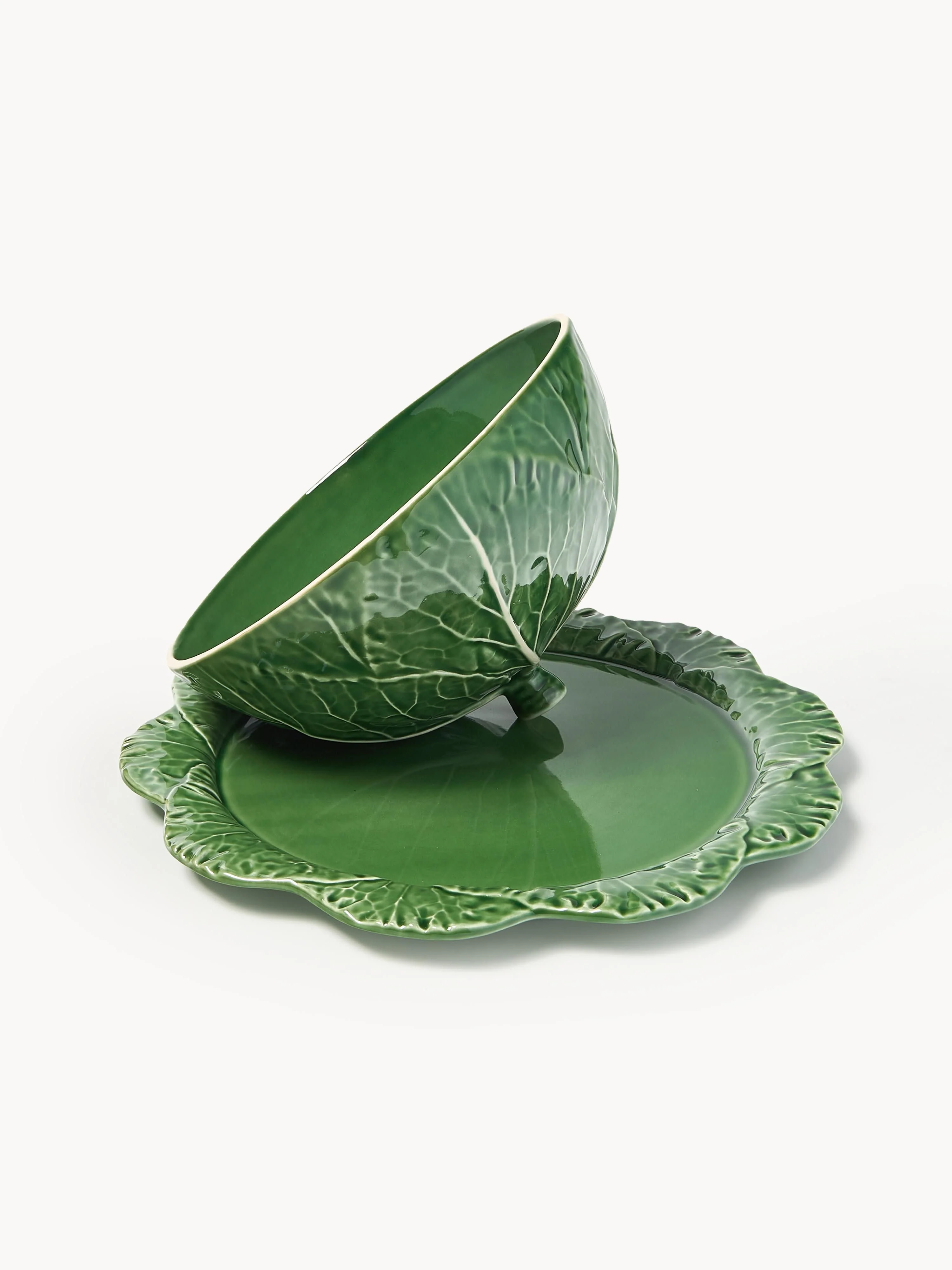 Handbemalte Servierplatte Cabbage mit Abdeckung