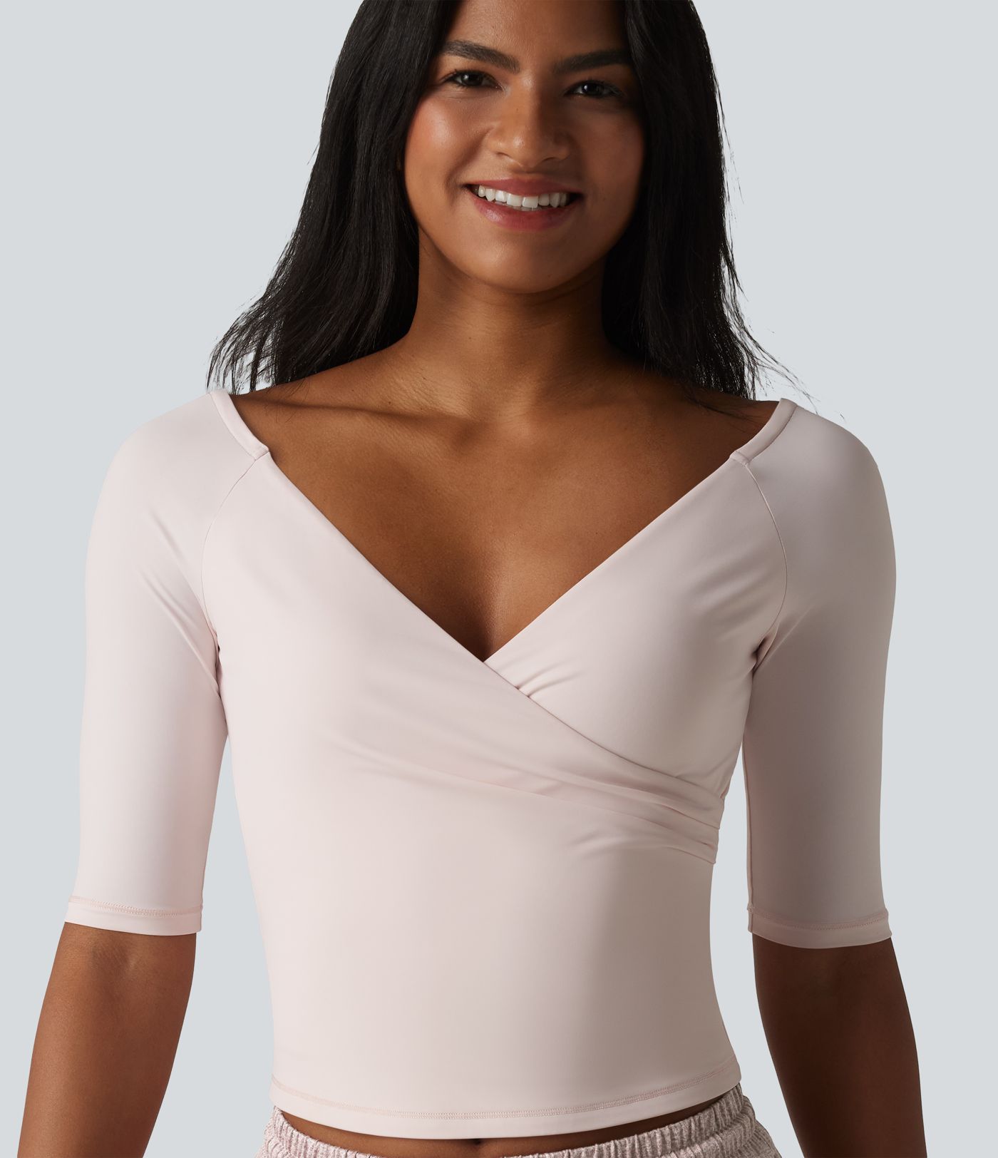 Haut décontracté col V croisé manches mi-longues coupe ultra-ajustée effet frais InstantCool, protection solaire UPF50