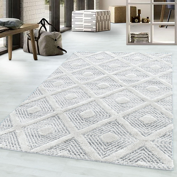 Dywan nowoczesny 3D La Casa romby kremowo-szary 60x 110