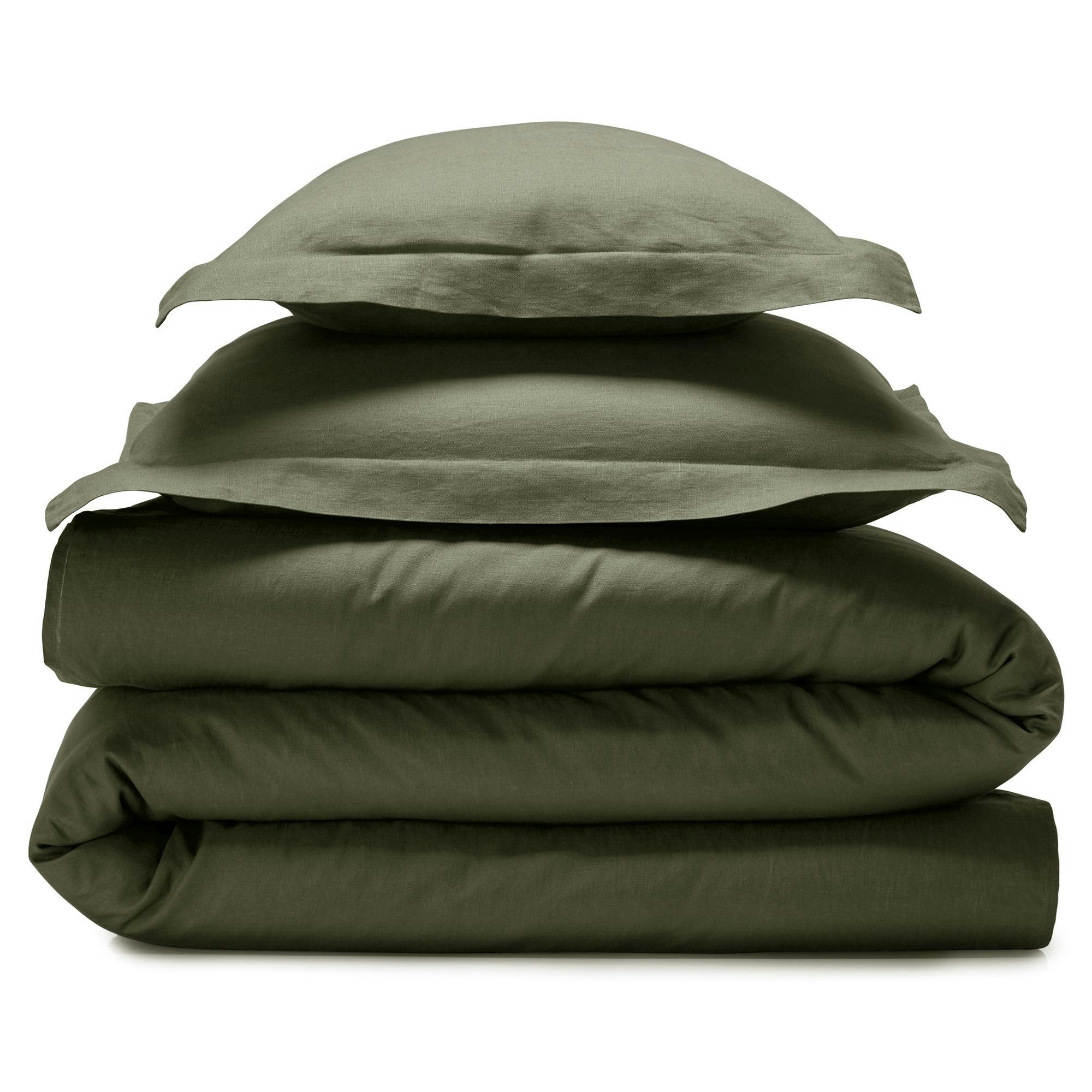 GAMME UNIE LIN PRÉLAVÉ - Housse de couette 240x220 vert kaki en lin