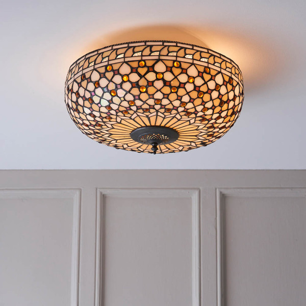 Plafon MILLE FEUX szklane koraliki brązowy 2xE27x20W IP20 Tiffany