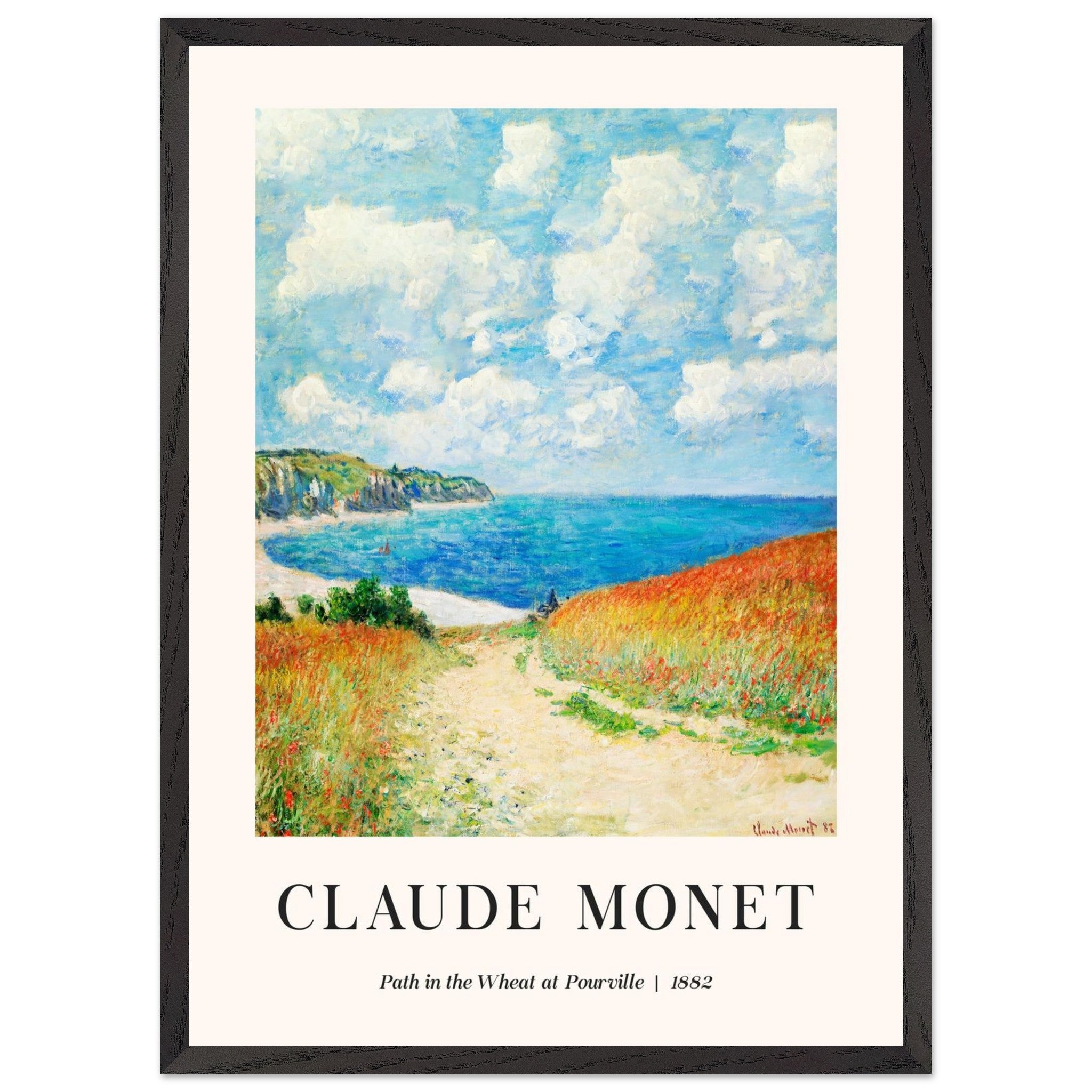 Artfulprints Poster met Lijst Claude Monet - Path in the weath at Pourville  - 50x70 cm - Blauw
