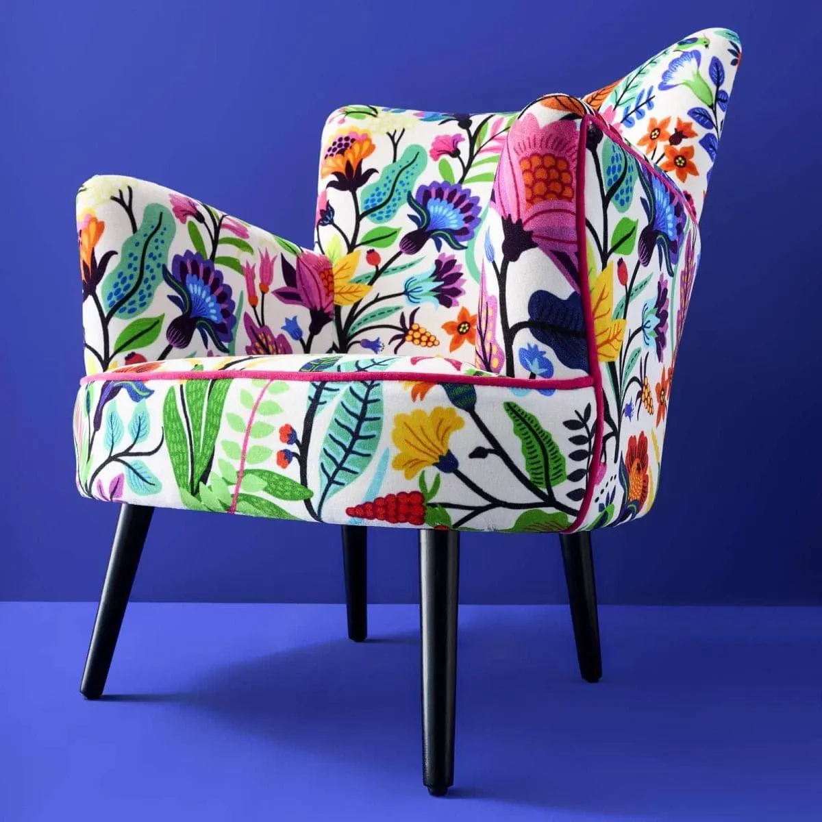 Velvet Armchair with Floral Design Adventure, Multicolored