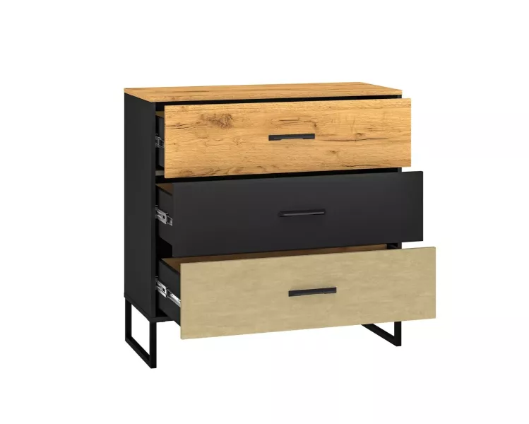 Komoda COLIN 05 3S 90 dąb złoty craft/czarna