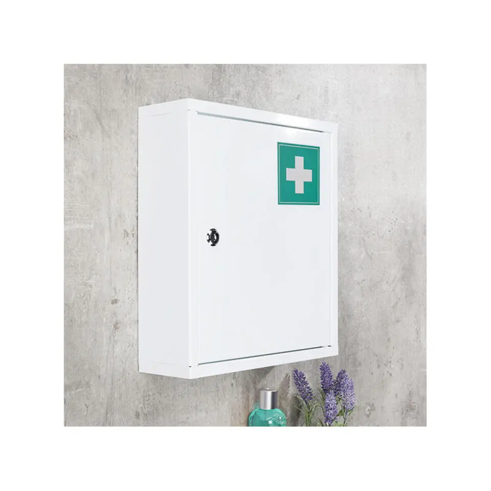 Medicijnkastje met slot - wit - metaal - 32 x 10 x 36 cm