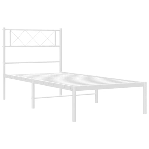NNEVL Metal Bed Frame with Headboard White 107x203 cm