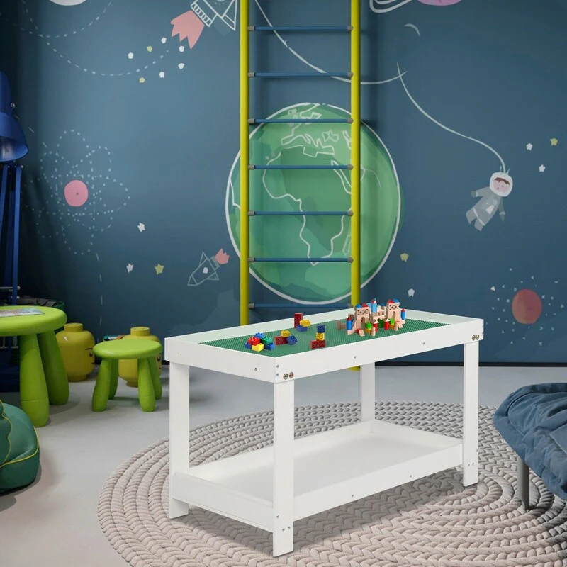 MDF With Green Building Plank Children's Table And Chair Dual Purpose White