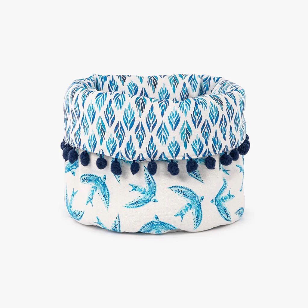 Cesto do Pão Reversível com Pássaros e Folhas Azuis BLUE BIRD