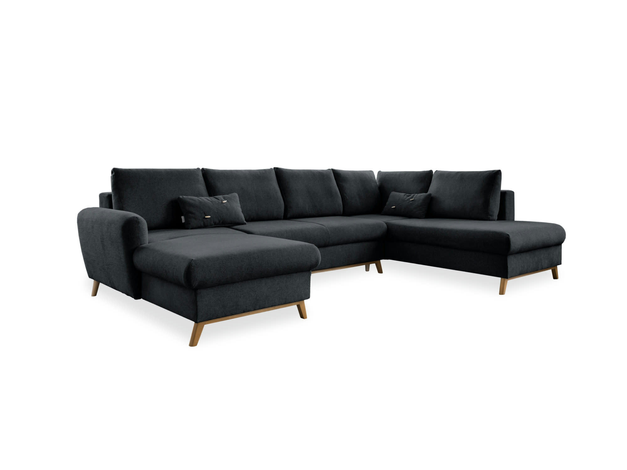 LAGOM - Canapé panoramique 7 places angle droit en tissu gris foncé