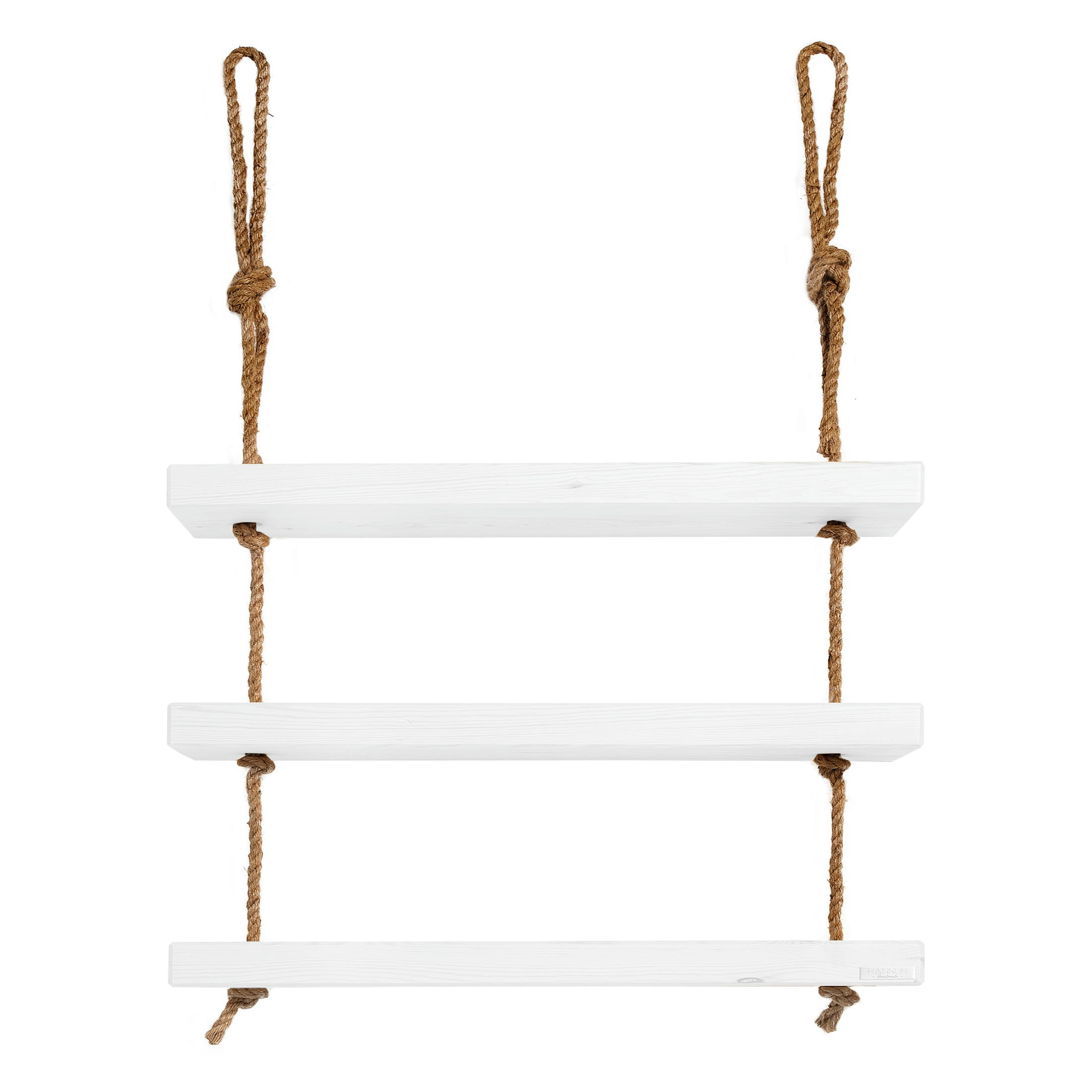 MAKEMBA - Etagère suspendue en bois de couleur blanc vieilli à 3 étages 70 cm