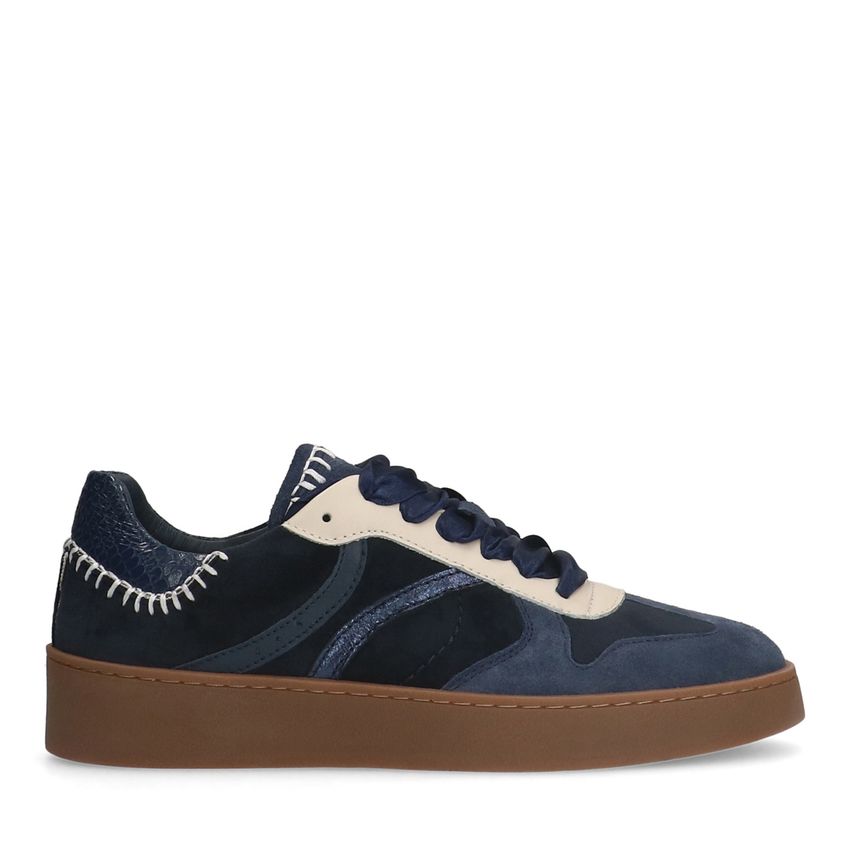 Manfield Blauwe suède sneakers met fluwelen details