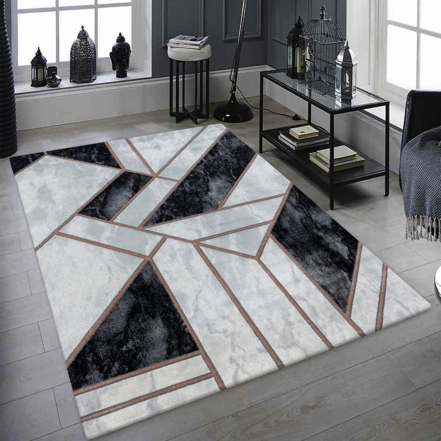 GRAFIC - Tapis effet marbre marbre et or rose 140x200cm