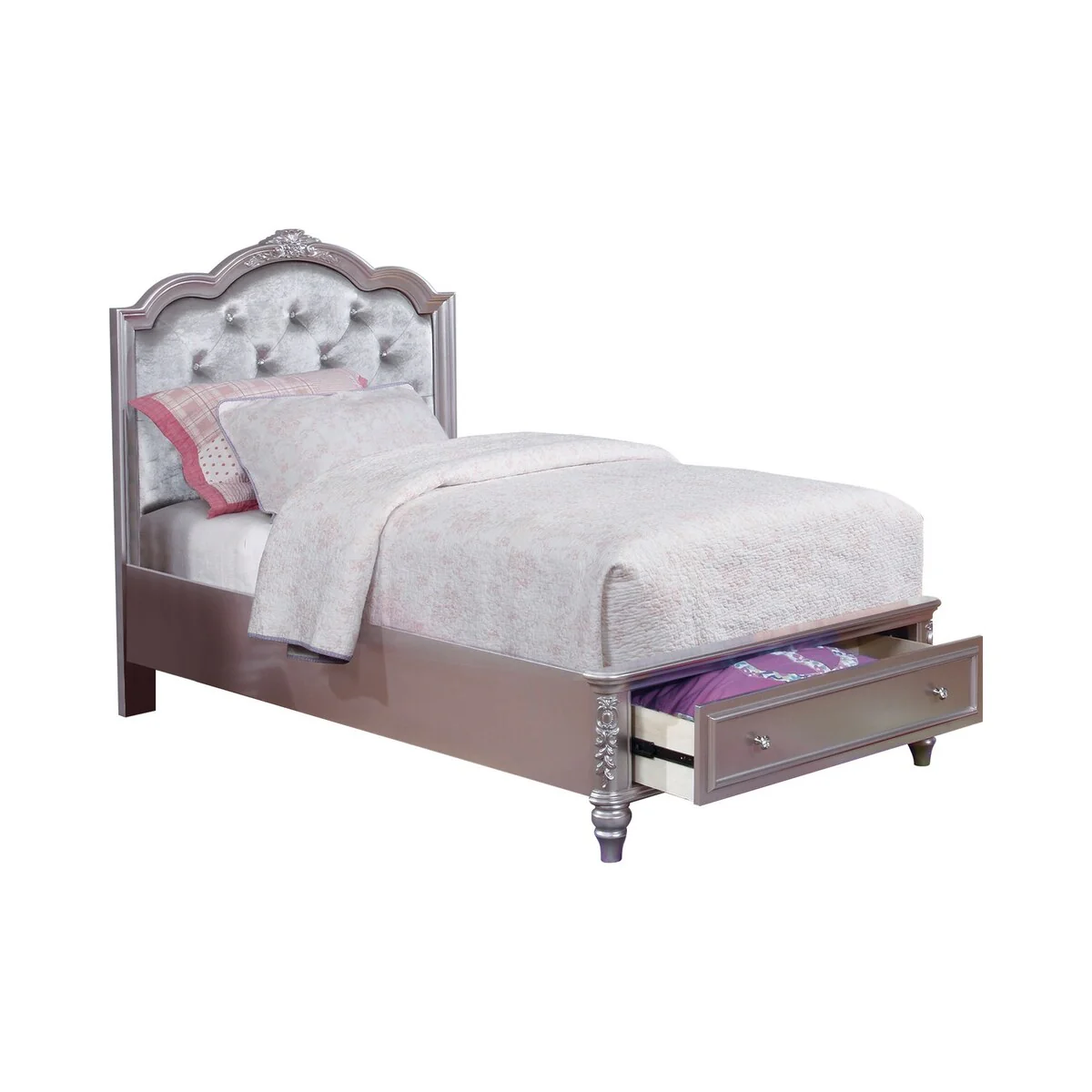 Deanna Metallic Lilac 4-piece Bedroom Set with 2 Nightstands and Chest