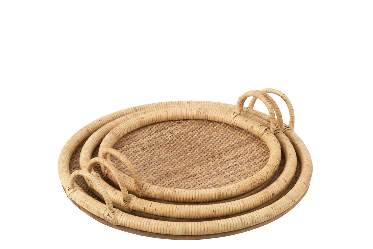 J-Line dienblad Ovaal - rotan/metaal - naturel - 3 stuks