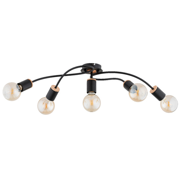 Lampa sufitowa czarna-jasne drewno GERSO 5xE27x15W wym: 17x27x74 cm Alfa