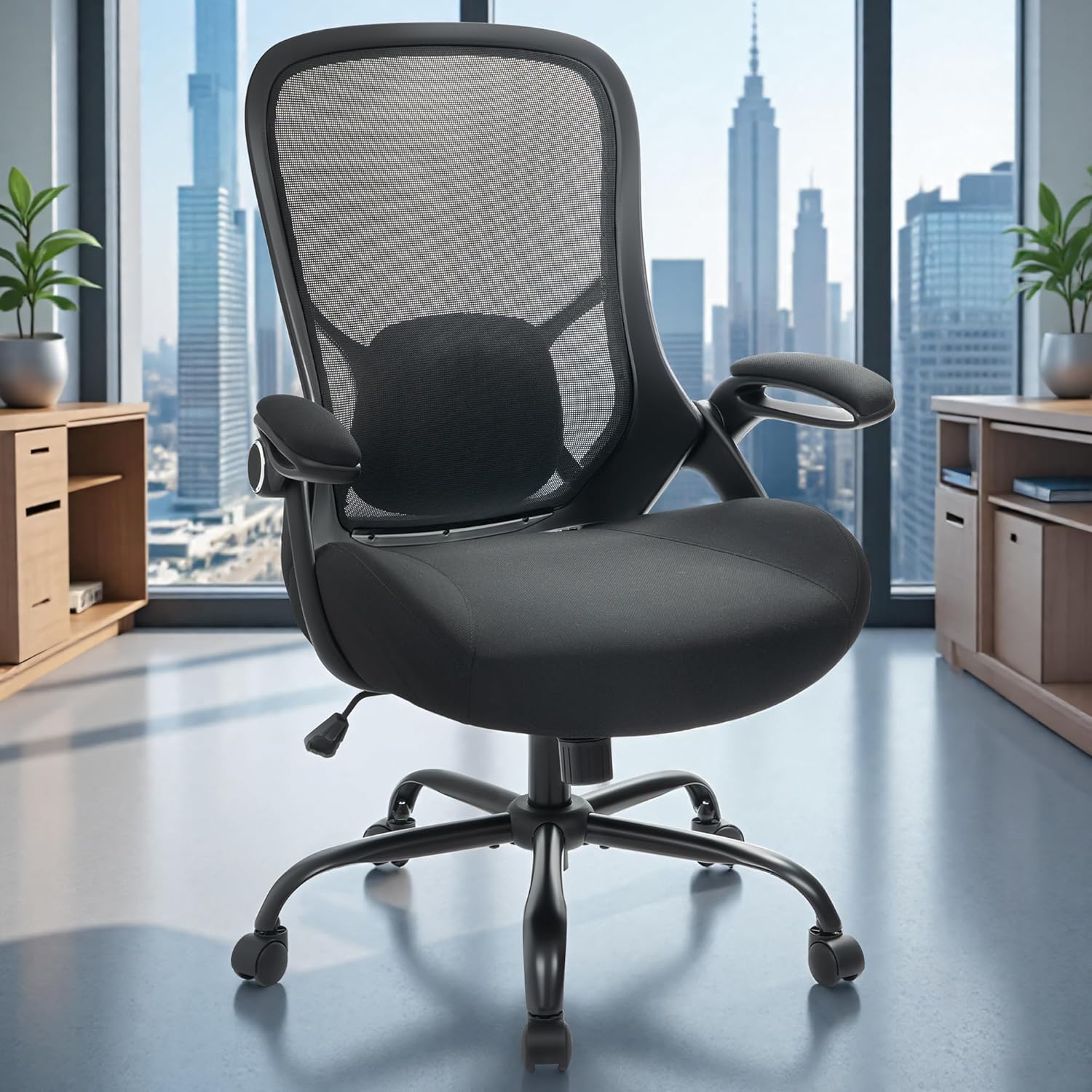 HYLONE Big and Tall 400lbs Heavy Duty Office Chair, 5 Thickened Seat Ergonomic Desk Chair with Adjustable Armrests, Home Office Computer Chairs for Long Hours Mesh Executive Chair(Black)