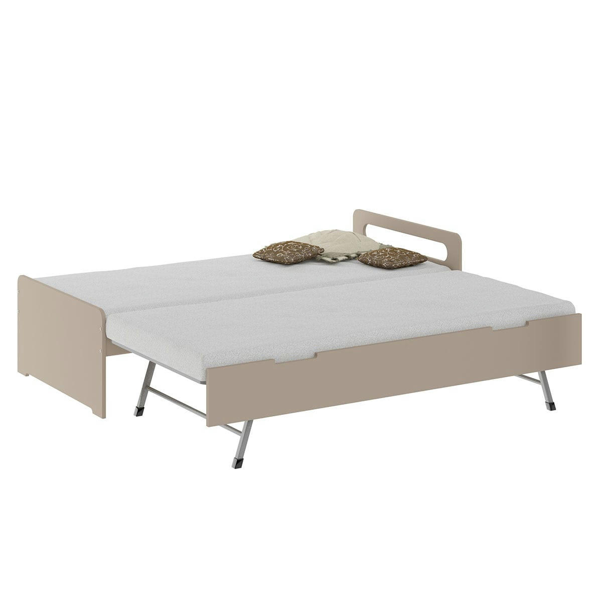 LOUNA - Pack Lit gigogne avec 2 matelas 90x200 cm bois massif lin