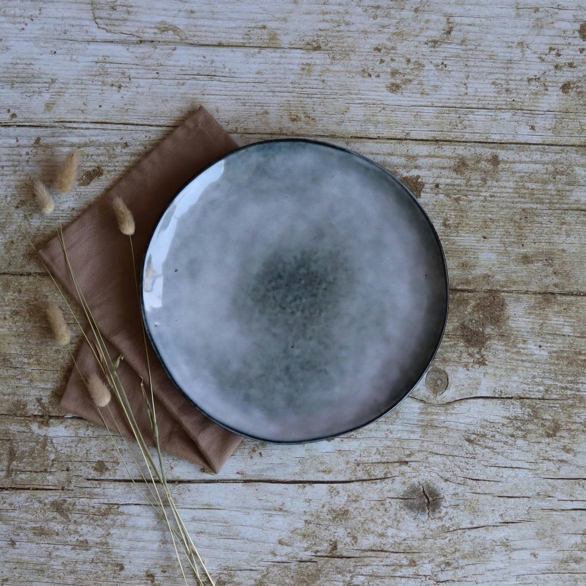 ARONAL - Lot de 6 assiettes plates en grès bleu 27,5cm