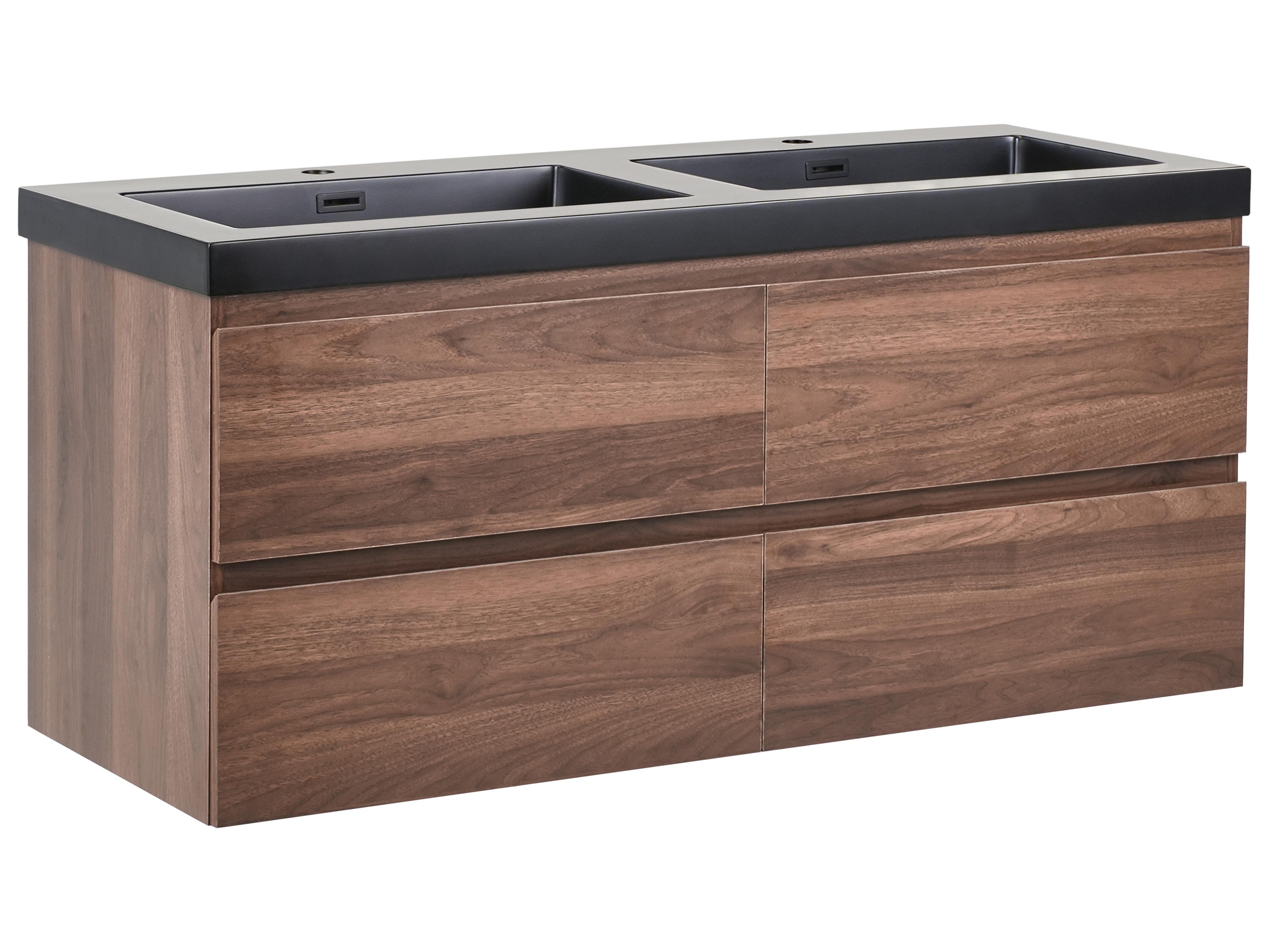 Wall Mounted Double Basin Vanity Unit CARDIEL Dark Brown