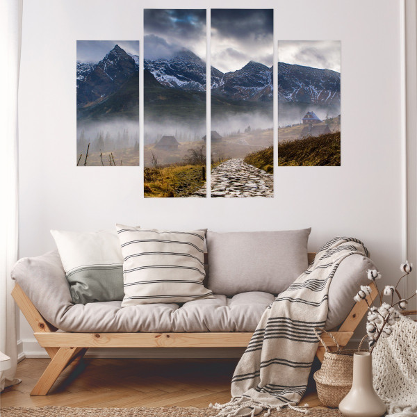 Obraz 4-Częściowy PEJZAŻ Górski we Mgle 3D 80x60cm