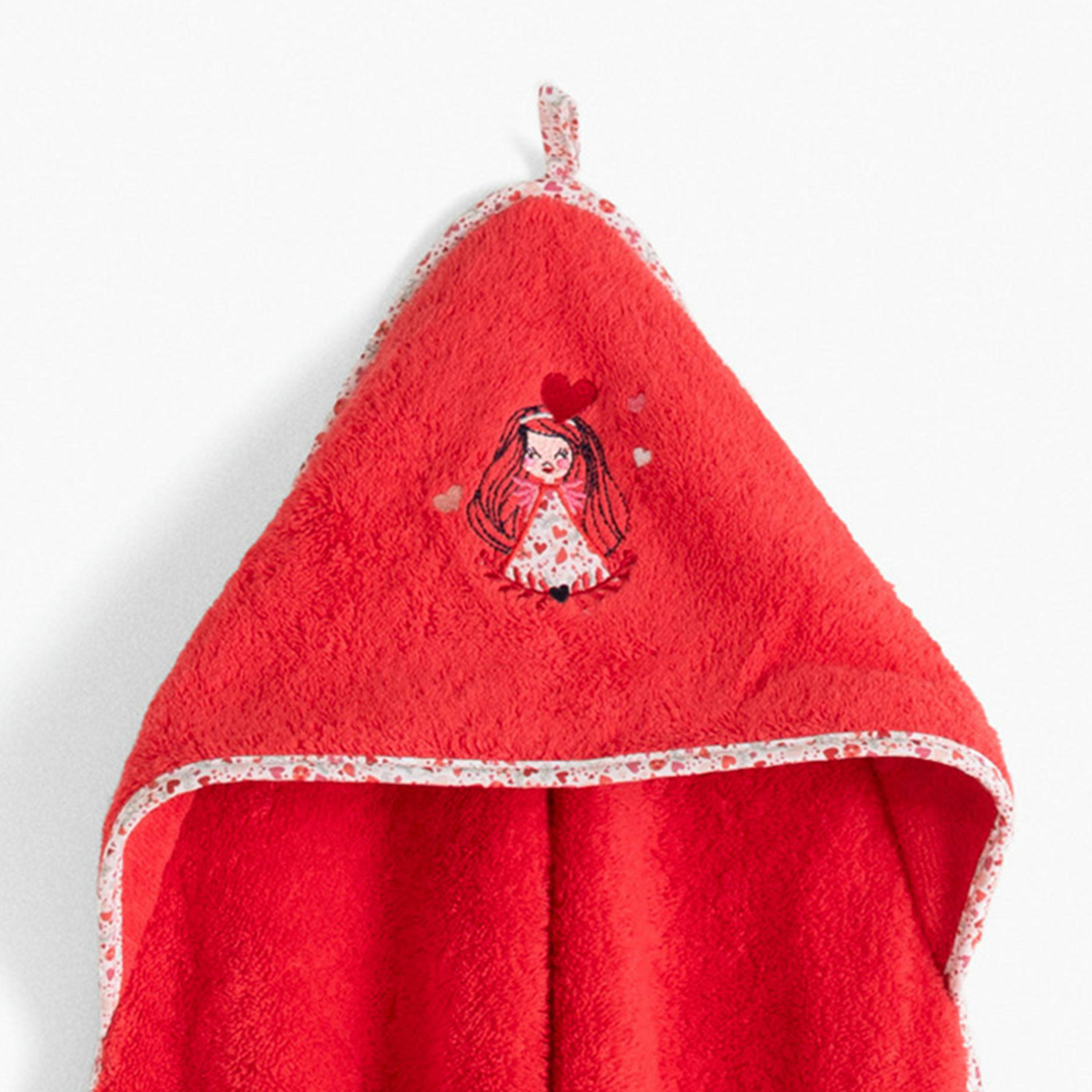 MESREVES - Cape de bain Rouge Tendre bouclette brodé rouge 80 x 80 cm