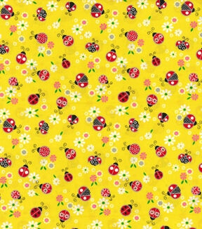 Fabric Traditions Ladybug on Yellow Novelty Glitter Cotton Fabric