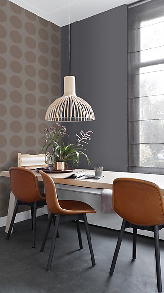 ESTAhome papier peint sphères sur toile de lin taupe 53 cm x 10.05 m