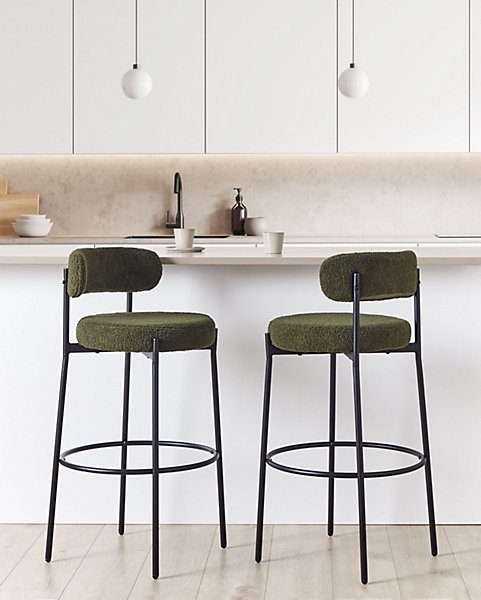 Lot de 2 chaises de bar ALLISON Bouclé Vert