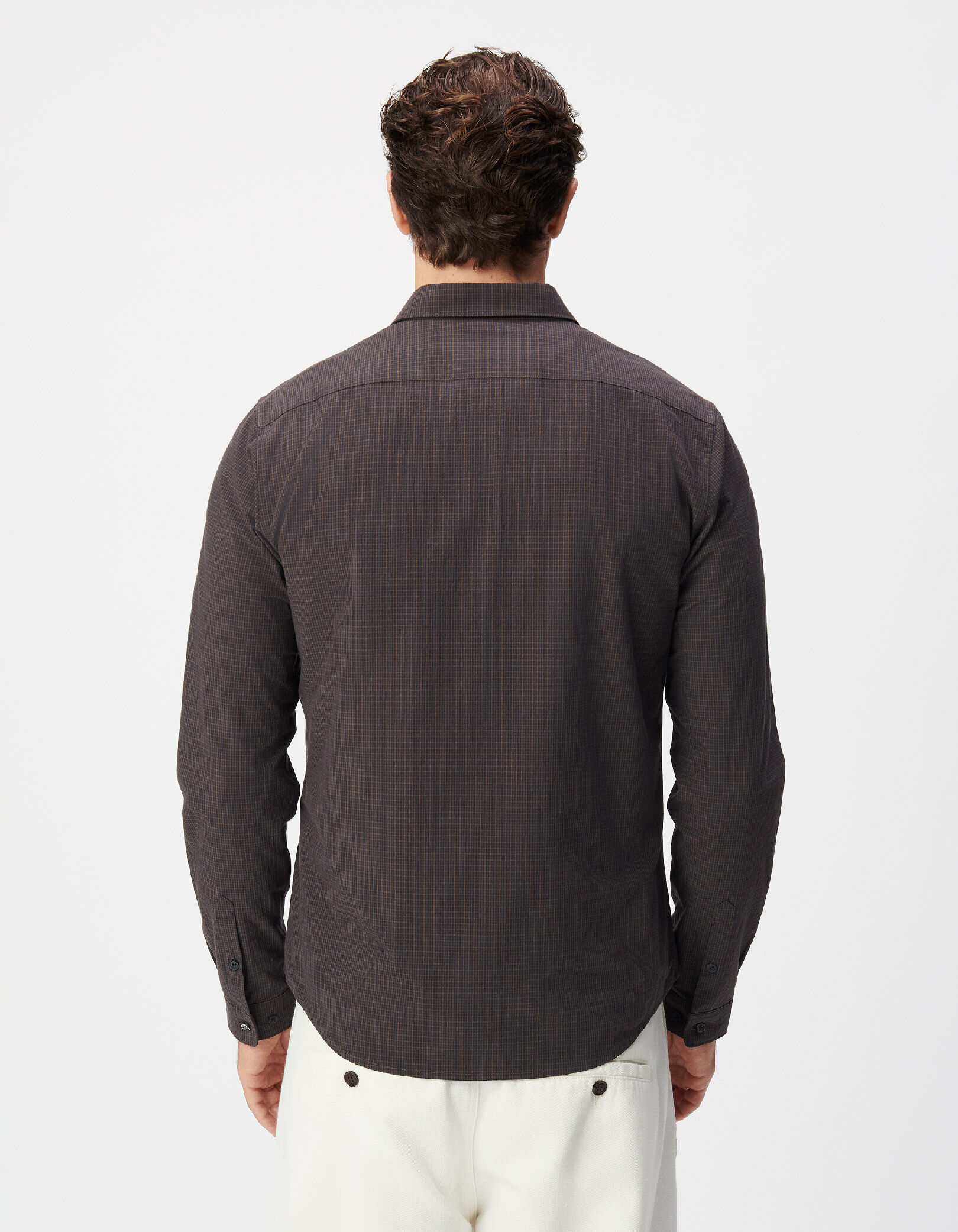 Chemise slim marine coton bio motif carreaux Homme