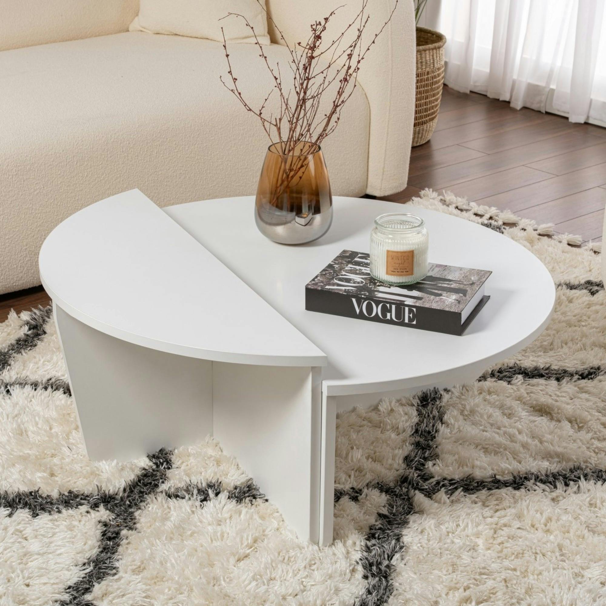 Table basse moderne blanche effet laque - 2 hauteurs MARFA