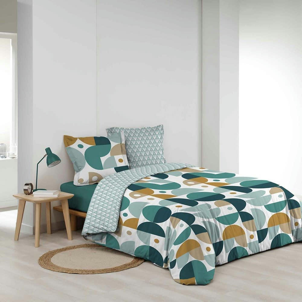 - Parure de couette 100% coton 78 fils imprimée 260x240 2 taies