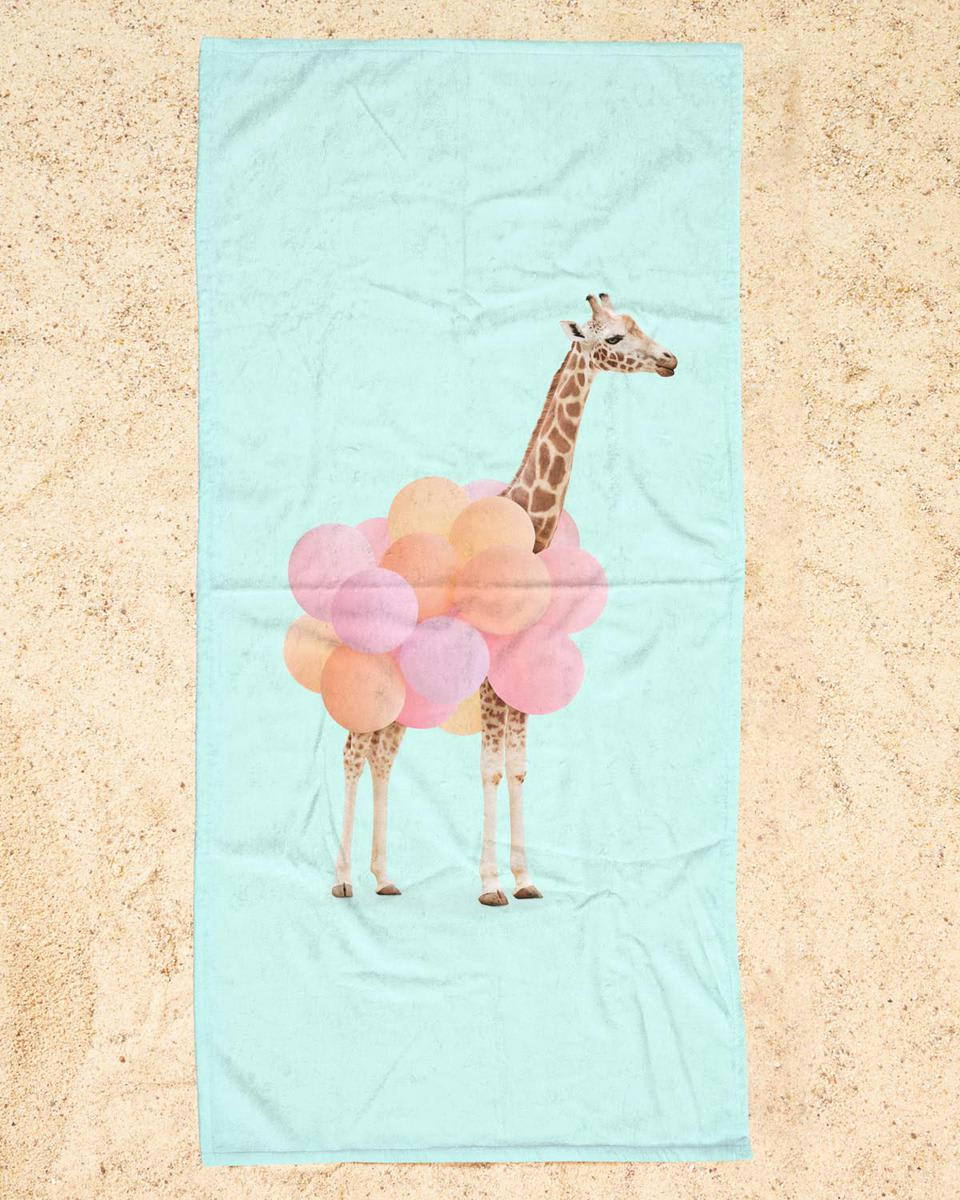 PARTY GIRAFFE - Serviette de plage en éponge-velours en rose & turquoise 90x180
