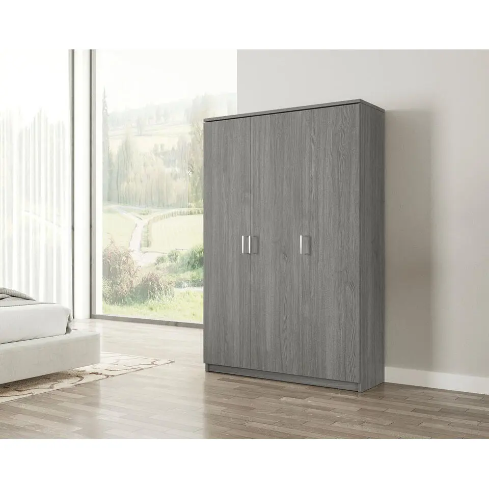 Interiax Opbergkast - Kledingkast 'Amelie' - Grijze Eik - 3 Deurs - 180x120x40cm