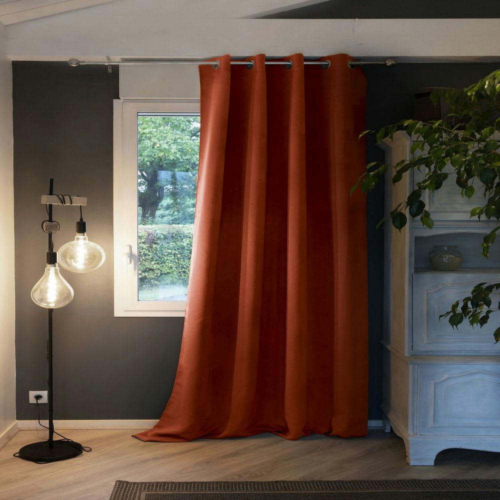 - Rideau occultant doublure polaire polyester orange 140x280 cm