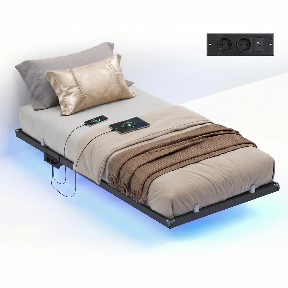 Lit Flottant avec Éclairage LED et Station de Charge Amovible