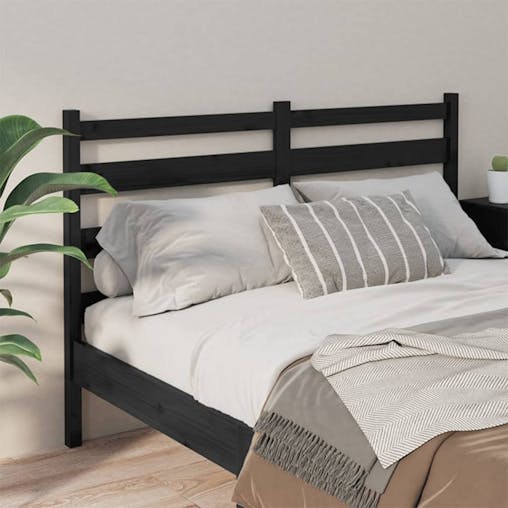 NNEVL Bed Headboard Black 141x4x100 cm Solid Wood Pine