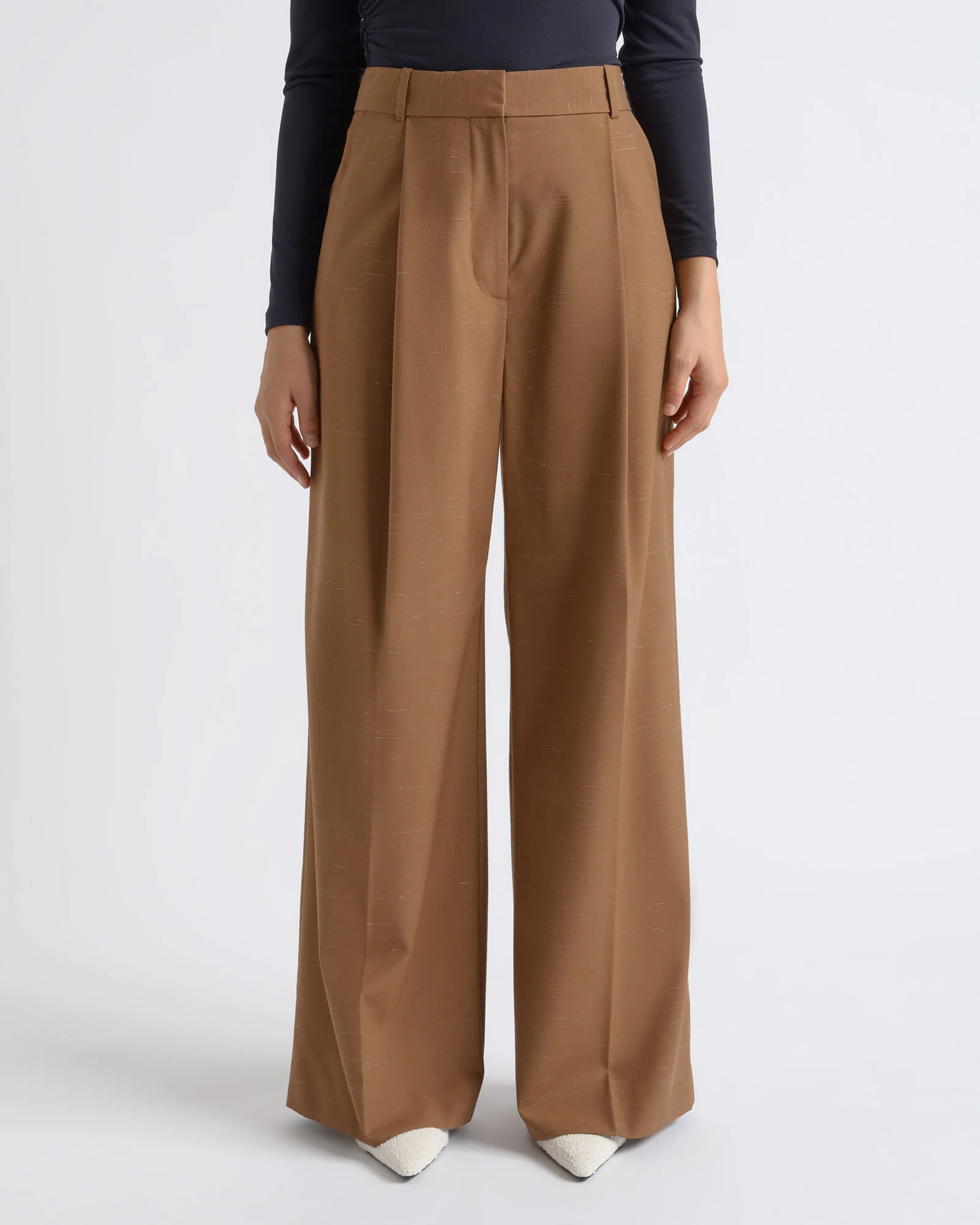 Flecked High Waist Pleat Pant