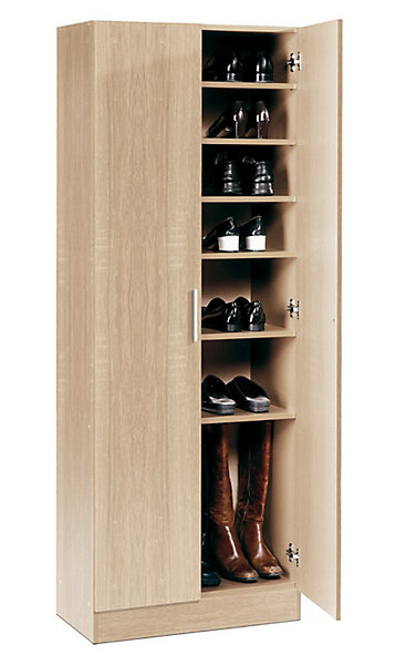 Armoire à chaussures, meuble à chaussures avec 2 portes coloris chêne cambrian - longueur 60 x profondeur 35 x hauteur 170 cm