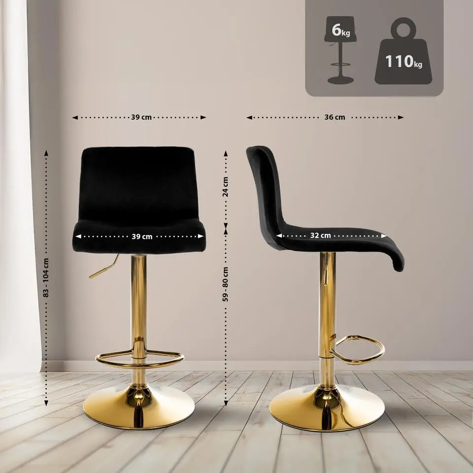 CLP Barkruk Hover Fluweel - zwart