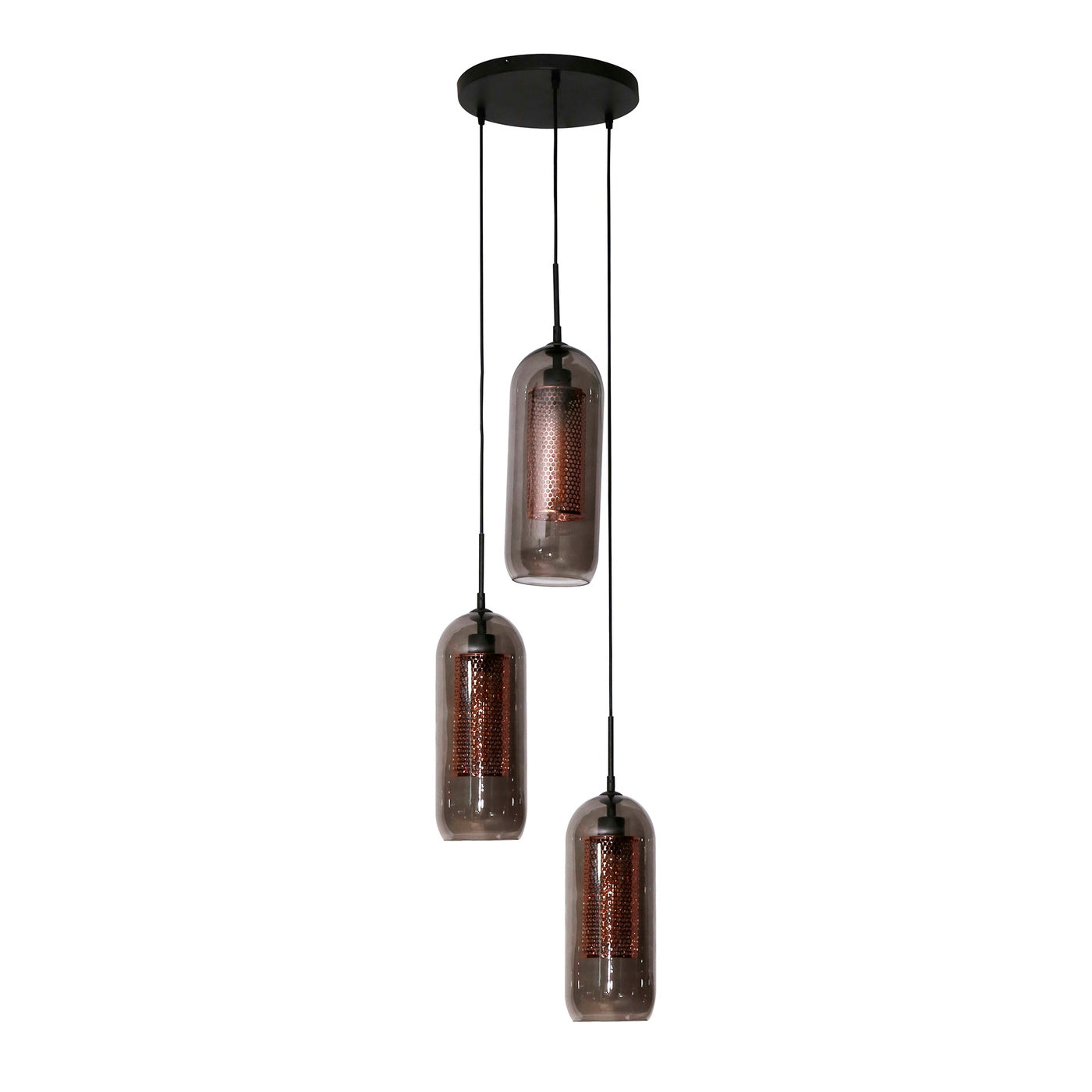 Giga Meubel Hanglamp Getrapt - Zwart Glas - 3-Lichts - 180x35x35cm