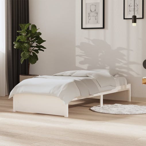NNEVL Bed Frame White Solid Wood 92x187 cm Single Size