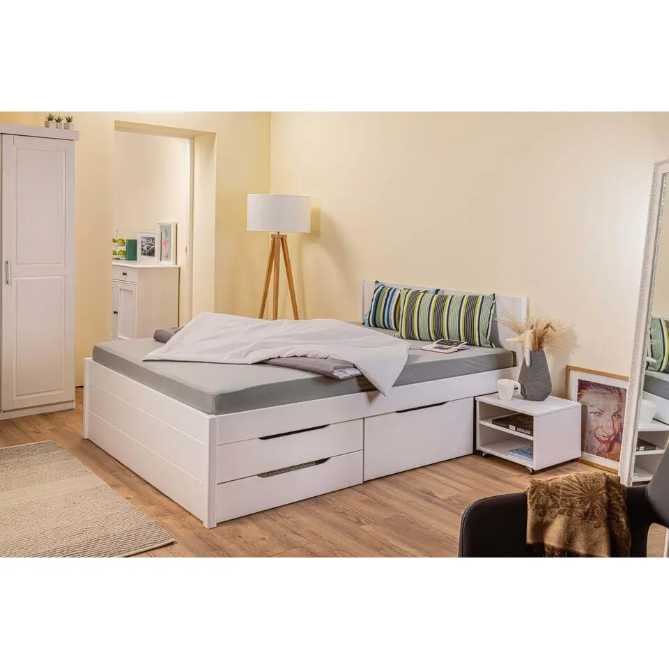 Tweepersoonsbed Efetivo 180x200cm met opbergruimte - wit