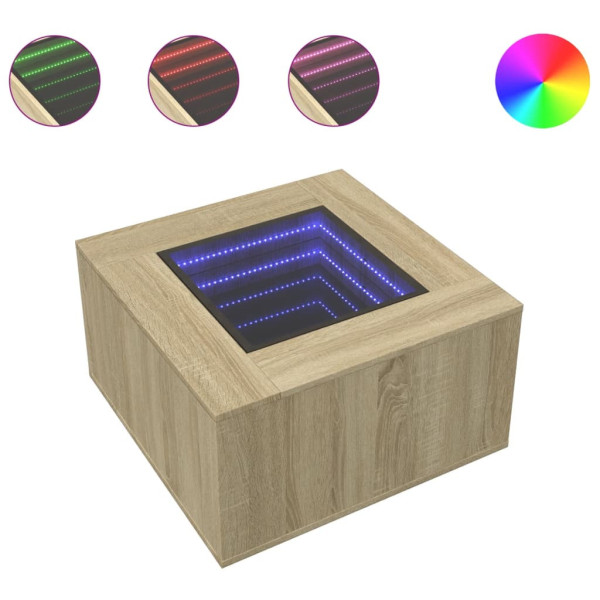 Stolik Kawowy Ława Stół Brązowy 60x60x40 Oświetlenie Led Do Salonu