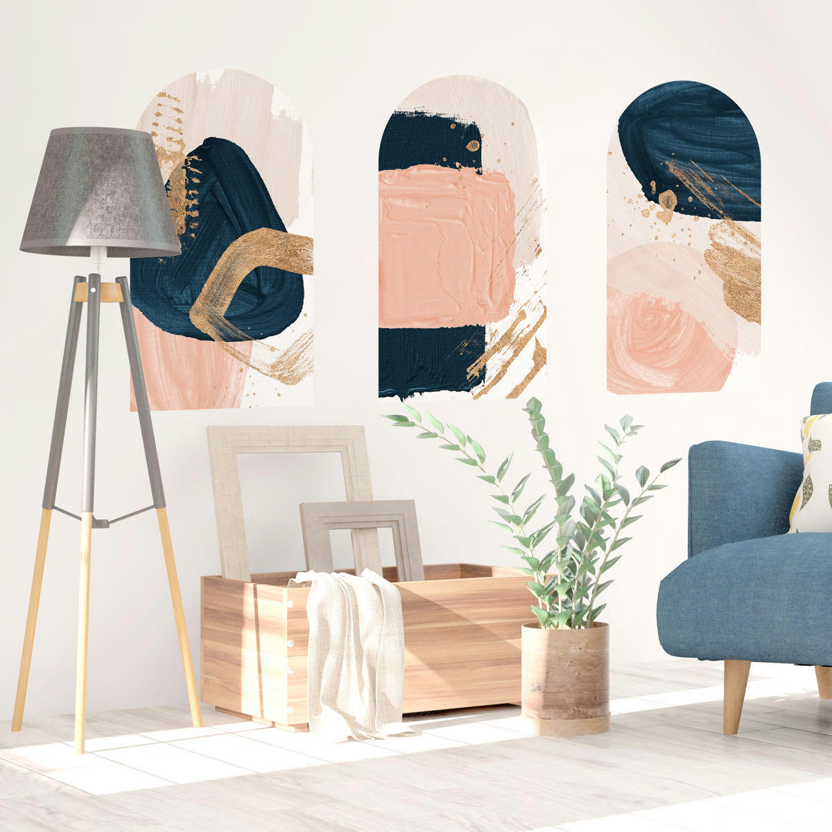 - Papier Peint arches abstraits roses et bleus 60x90cm