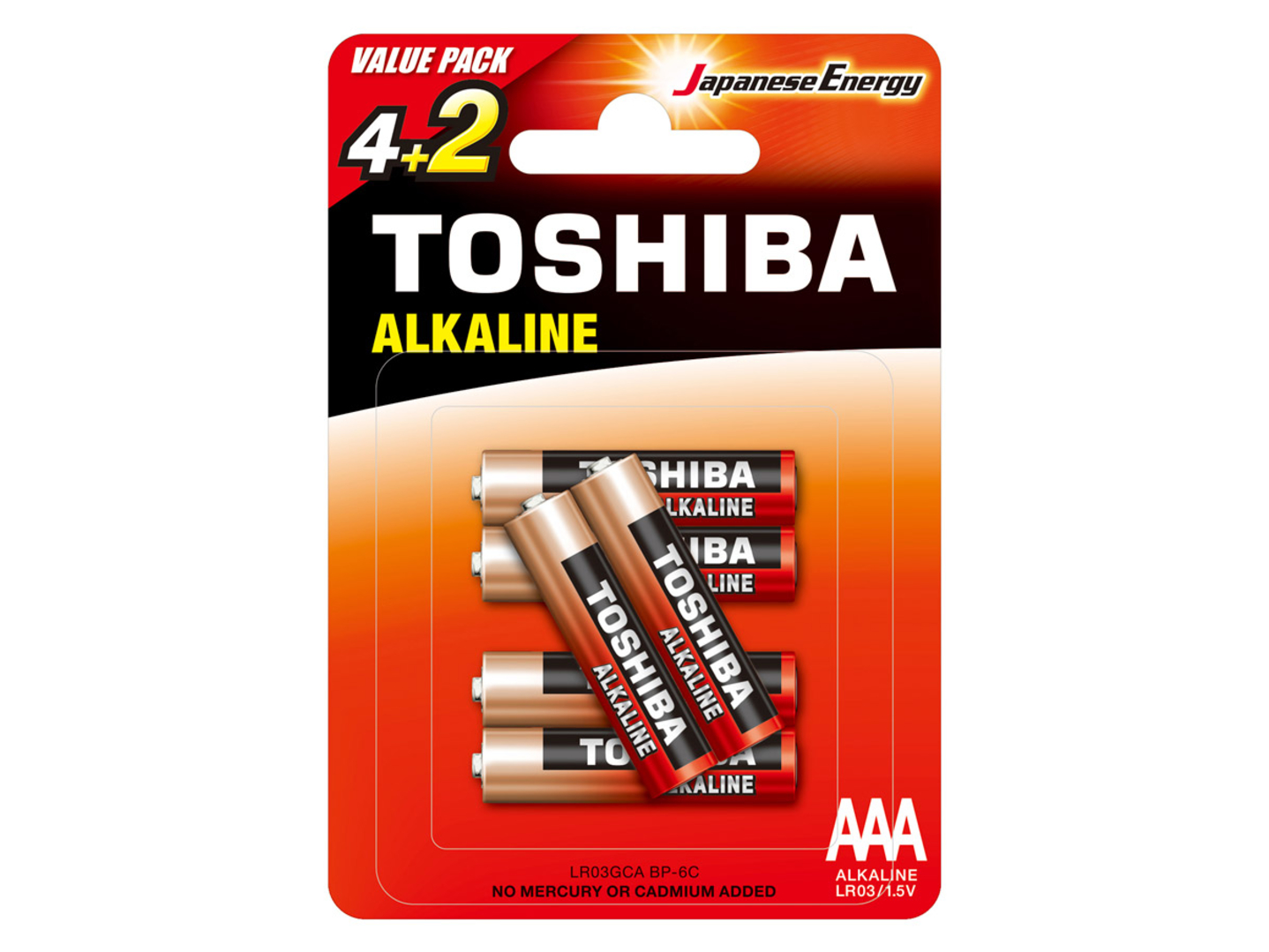 Baterie alkaiczne 6 szt, red alkaline 1,5V AAA/LR03 Toshiba