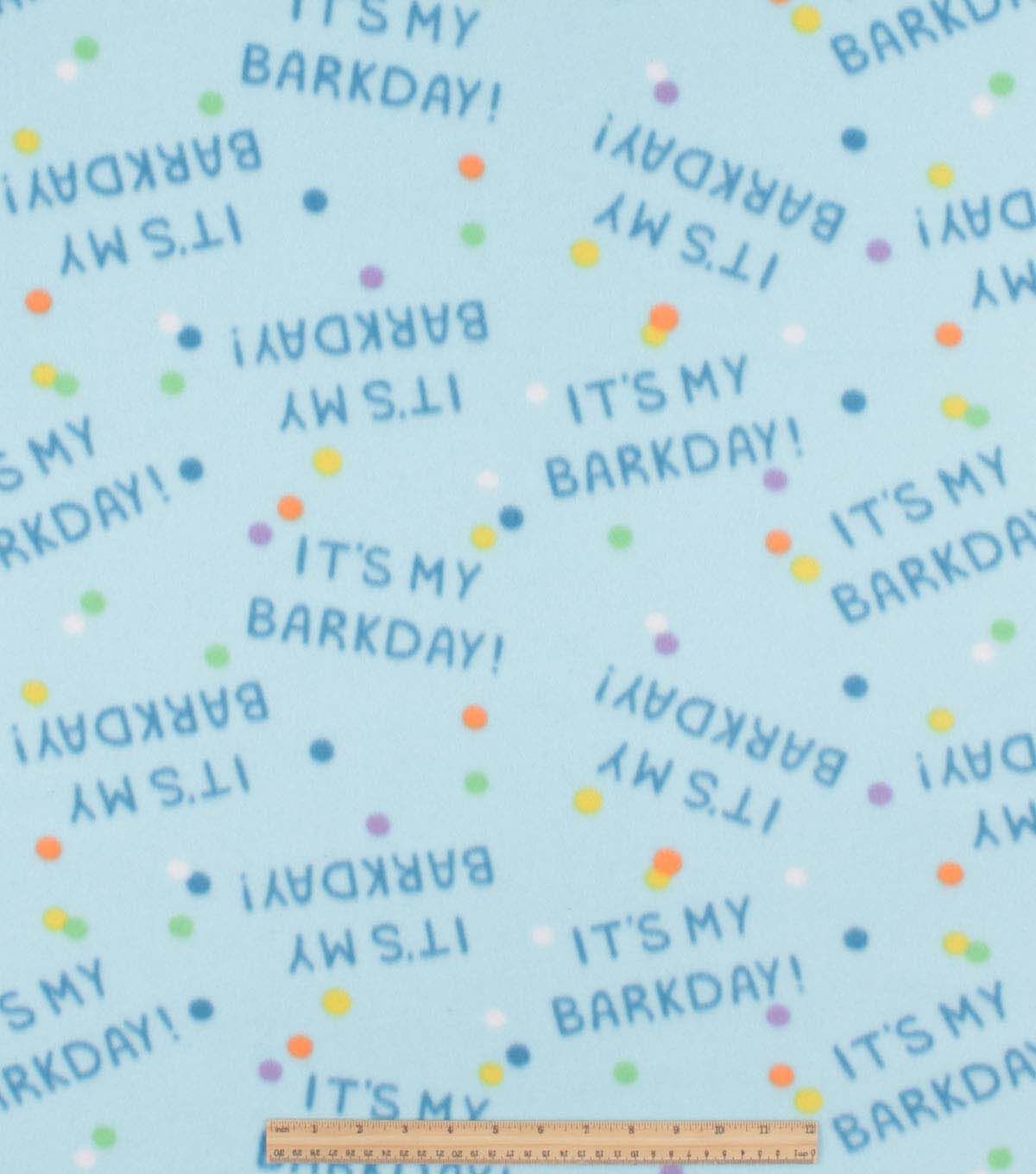 It's My Barkday on Blue Blizzard Fleece Fabric
