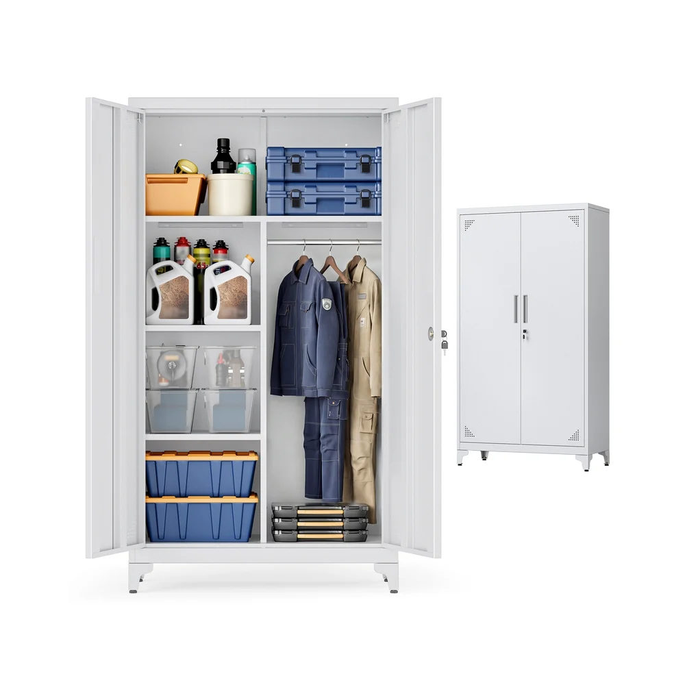Armoire de Rangement Multifonction Métallique avec Barre de Cintre et Verrou