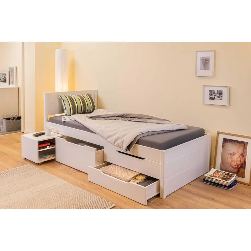 Eenpersoonsbed Efetivo 90x200cm met opbergruimte - wit