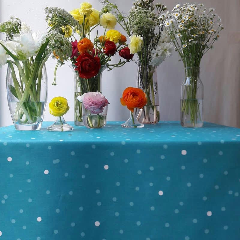 CONFETTIS - Nappe enduite ovale 160 x 200 cm turquoise