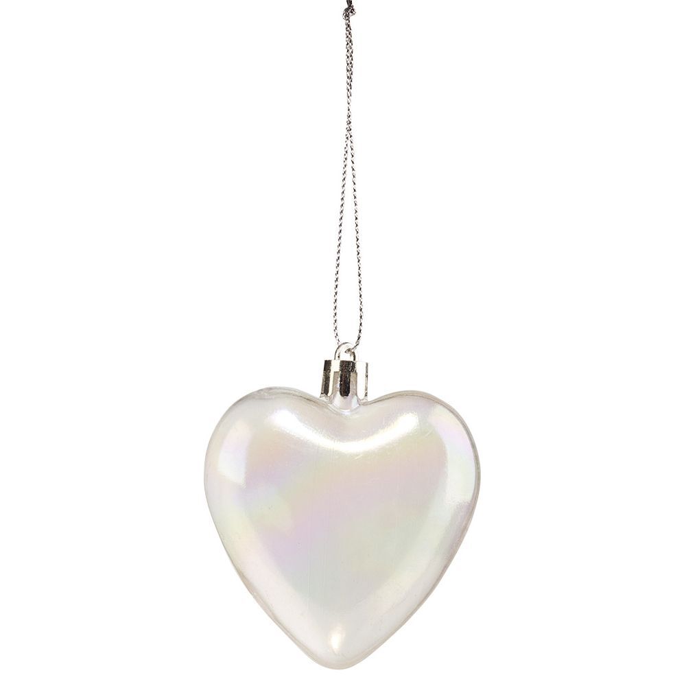 Suspension de No&euml;l Coeur blanc et transparent H7cm X6
